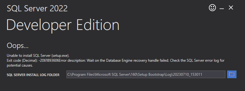 unable to install sql server 2022 developer edition - Microsoft Q&A