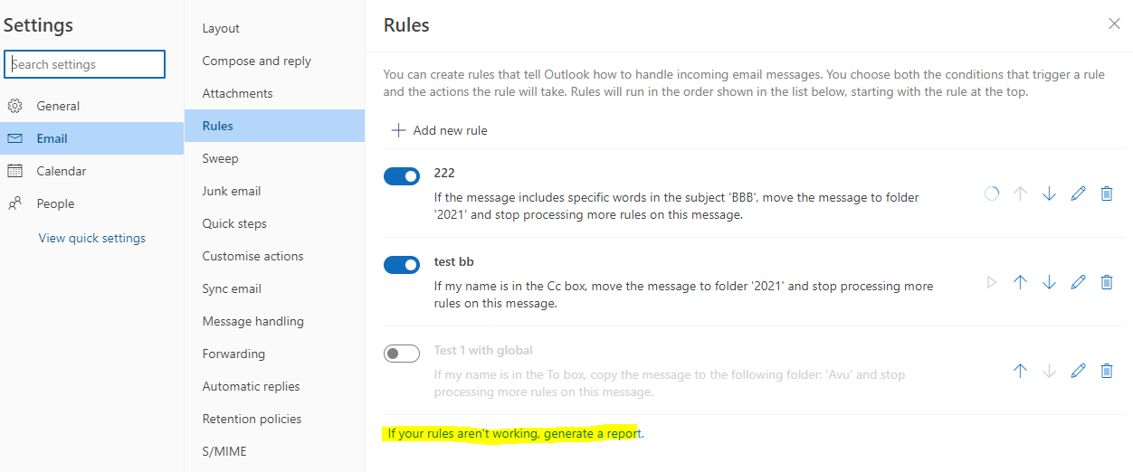 Outlook filtering rules not working...help? - Microsoft Q&A