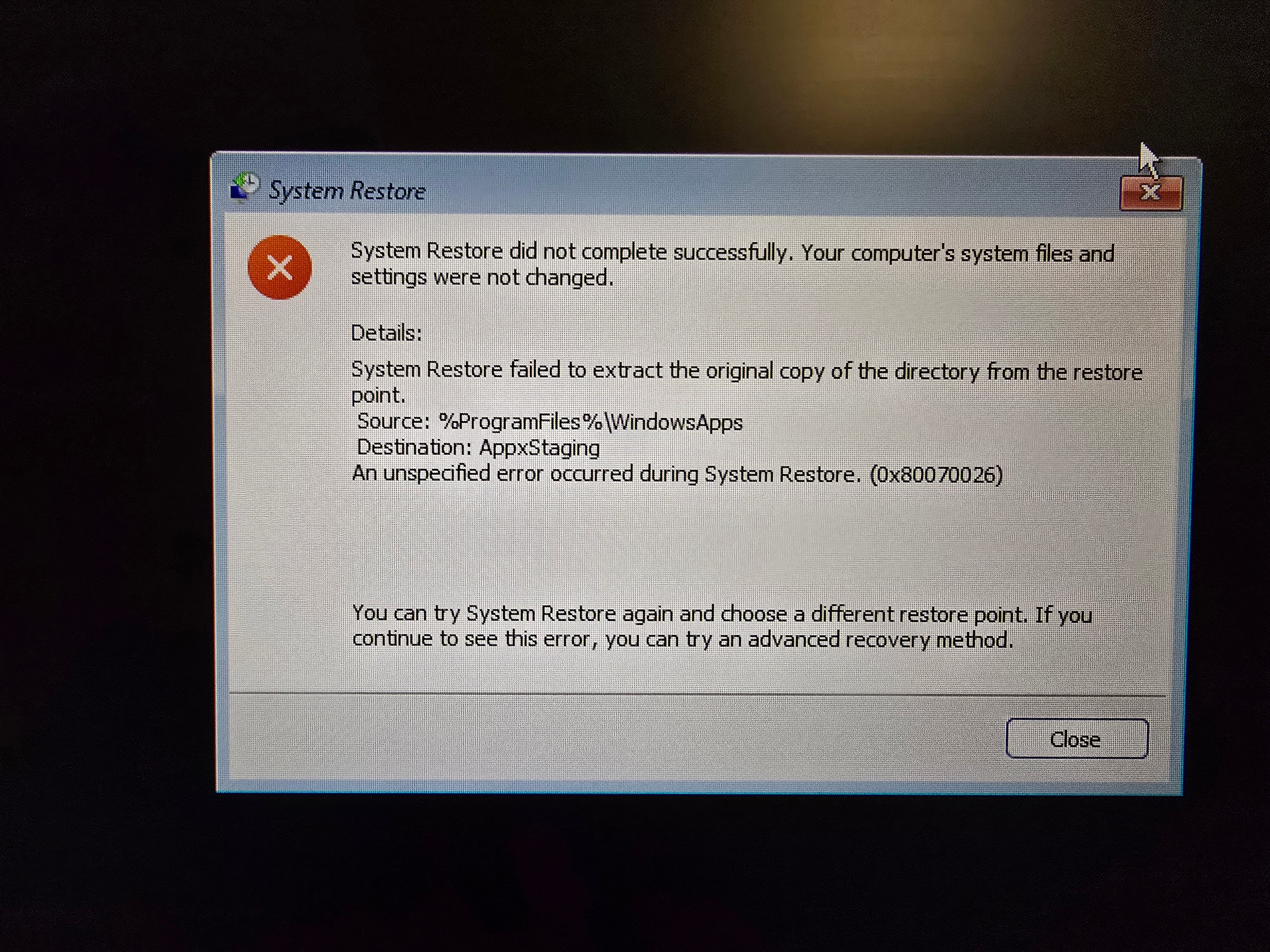 My System Restore Attempt failed, how bad is it. - Microsoft Q&A