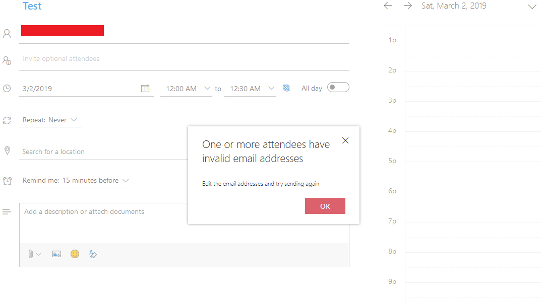 Outlook My calendar invalid email address for invites - Microsoft Q&A