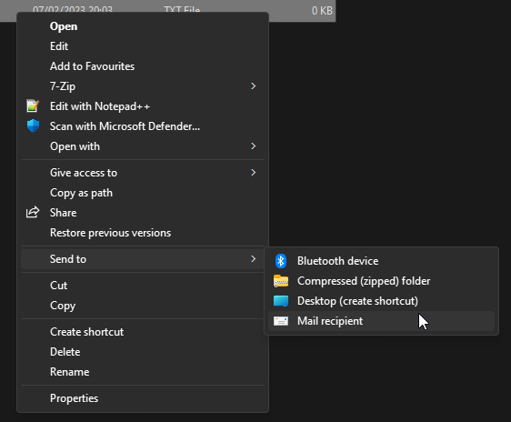 Send to does not show all options when starting from SHIFT + right ...