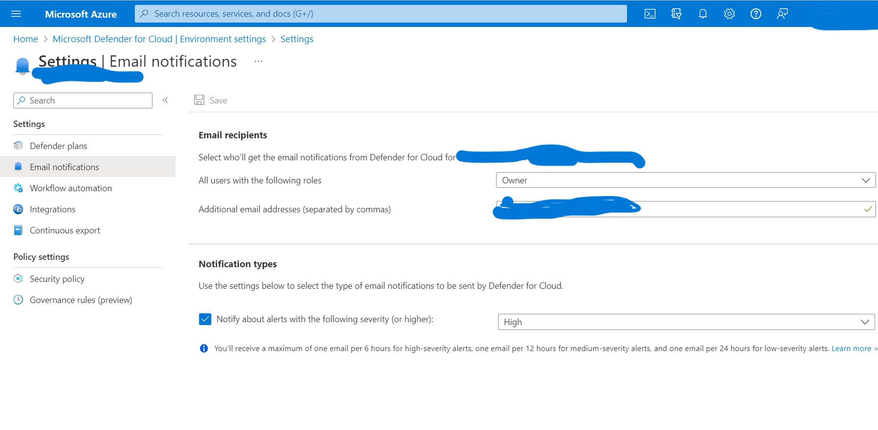 Need to add defender alert notification for an email address through ...