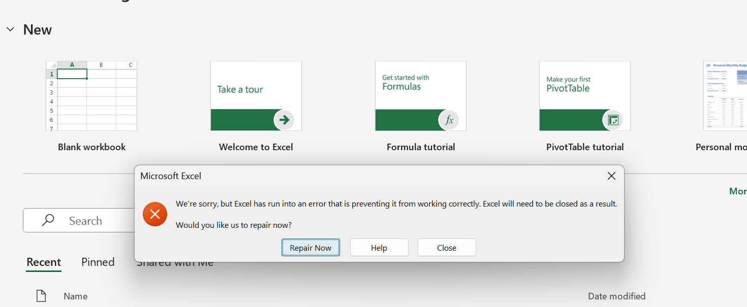 Repair option for Excel not working. How can I resolve this issue ...