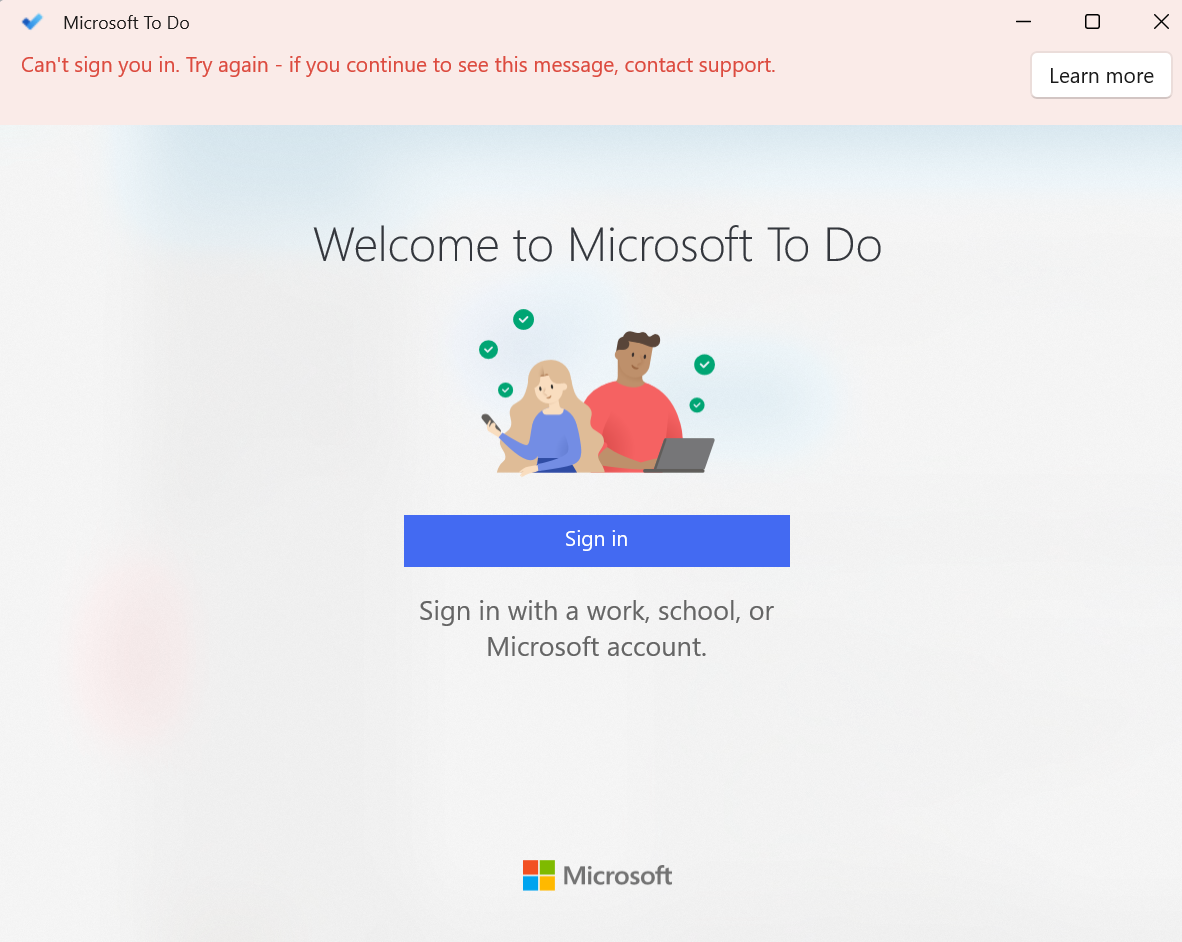 Can't log in into Miscrosoft to-do - Microsoft Q&A