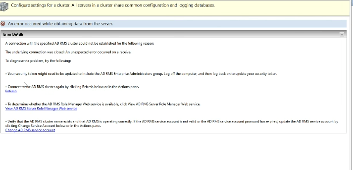 AD RMS management console not accessible. - Microsoft Q&A