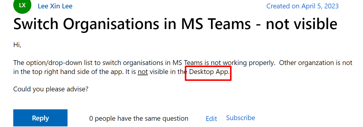Switch Organisations in MS Teams - not visible - Microsoft Q&A