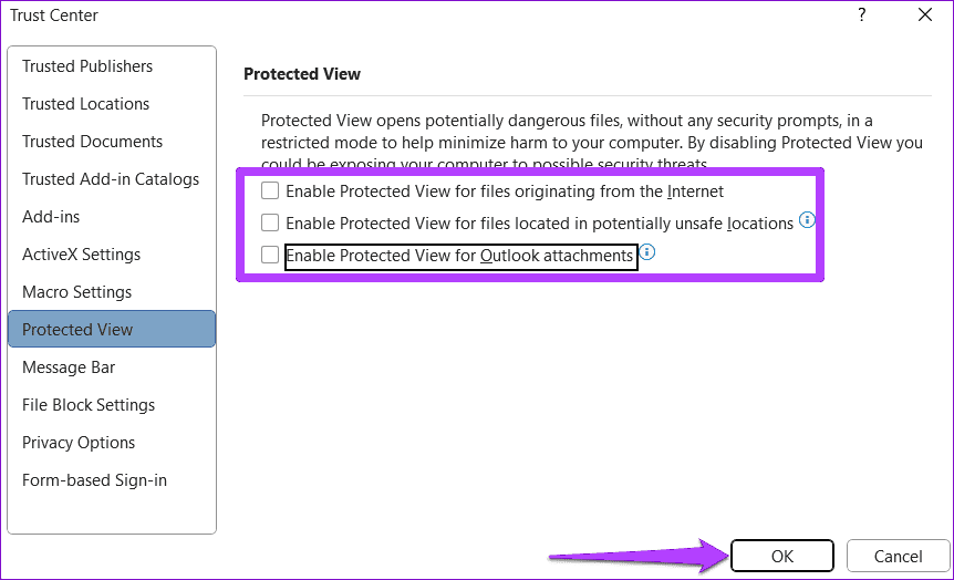 Disable Trust Center Settings in MS Word