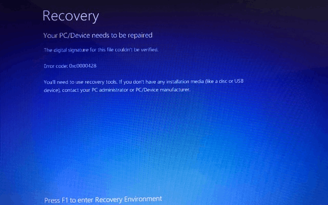 Windows 10 error code 0xc0000428 - Microsoft Q&A
