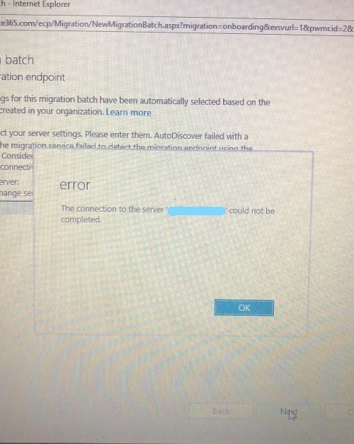new migration endpoint error - Microsoft Q&A