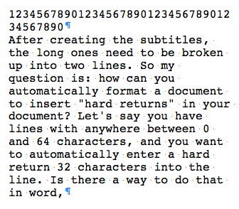 How to automatically add hard returns throughout word document ...