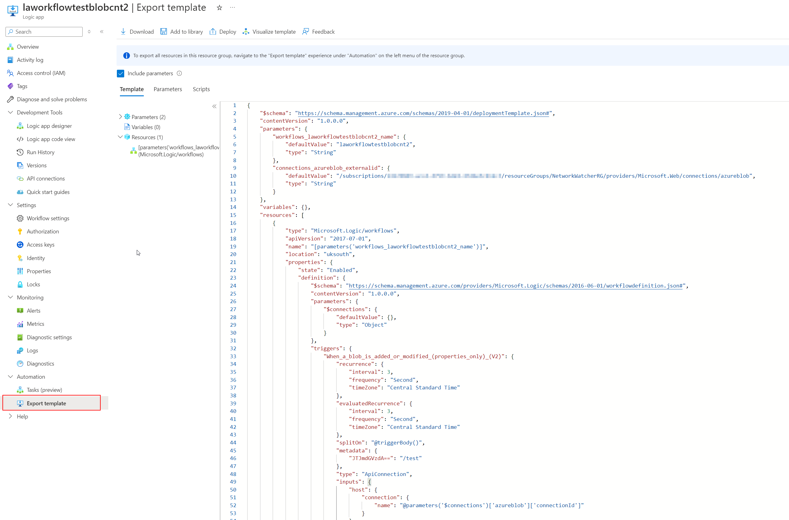 Azure logic Apps, After a bicep deployment i have to reselect the blob