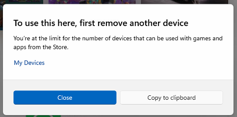 You're at the limit for the number of devices that can be used with ...