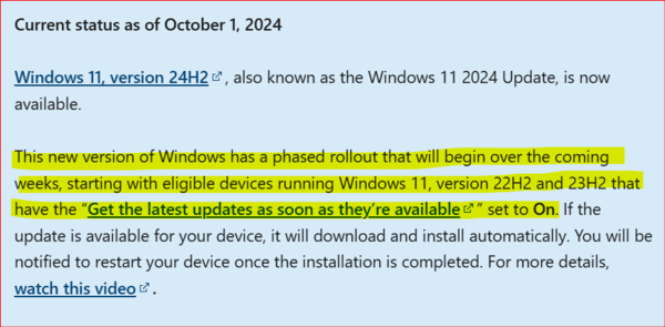 Why am i not getting Windows 11 24H2 update - Microsoft Q&A