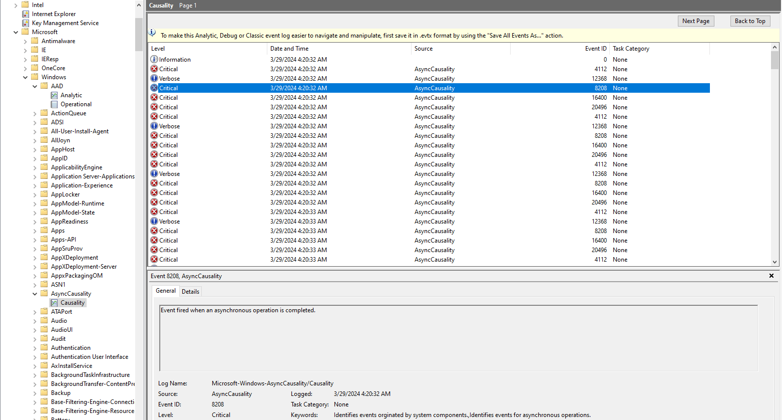 Hundreds of AsyncCausality critical errors every second in event viewer ...