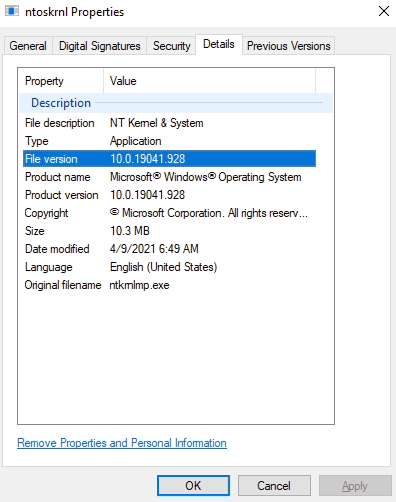 File version 19041 while it should be 19043 for Windows 10 21H1 ...