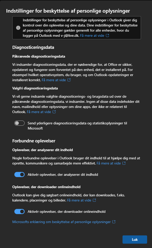 Indstillinger for beskyttelse af data