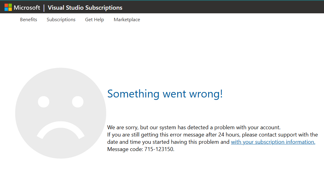 user_b9e70e44ページ^ ^ RE: Unable to Access Visual Studio Subscription Portal
