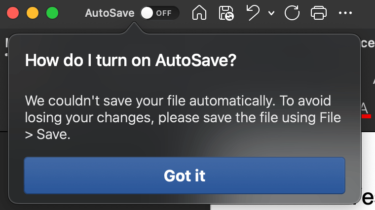 AutoSave is not working as of the update 16.53 on a MacBook Pro with ...