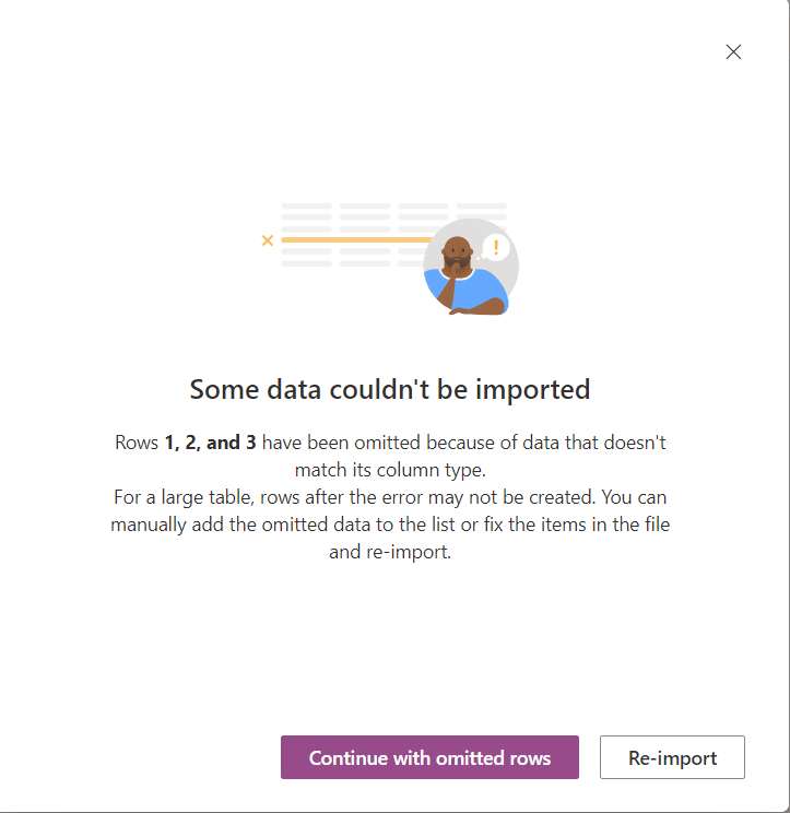 Error message when creating list from excel - Microsoft Q&A
