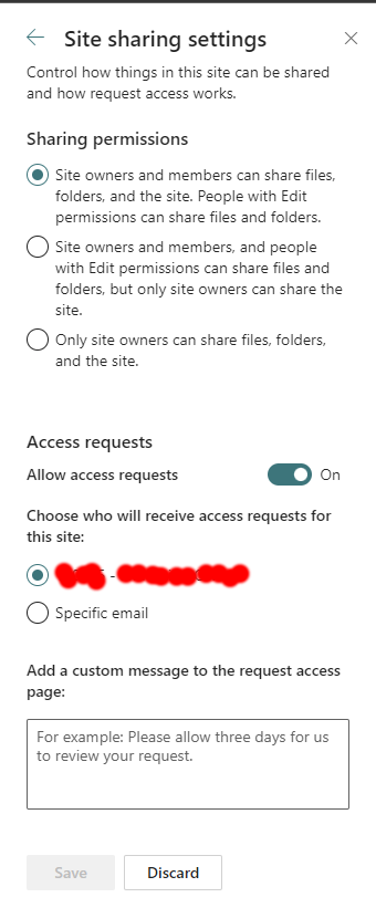 site sharing settings