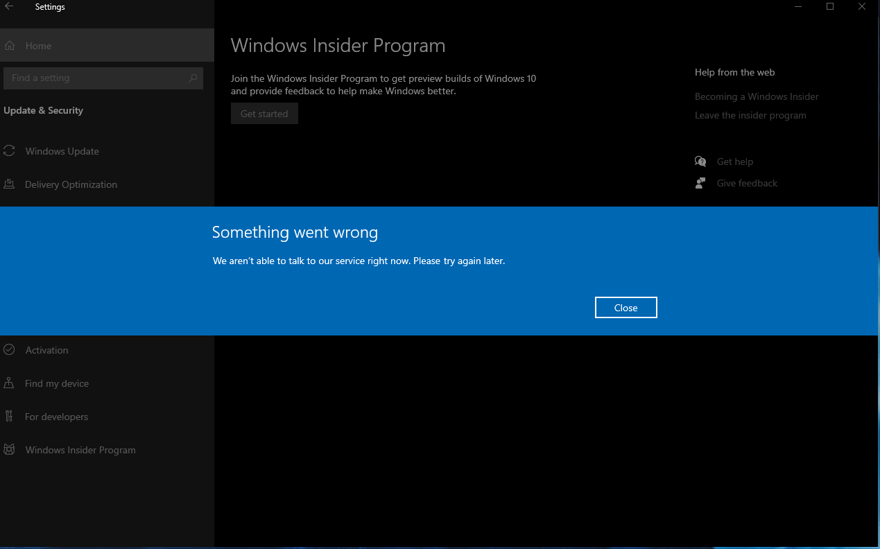 windows insider error : something went wrong - Microsoft Q&A