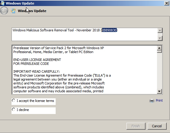 KB890830 update asks for eula for xp - Microsoft Q&A