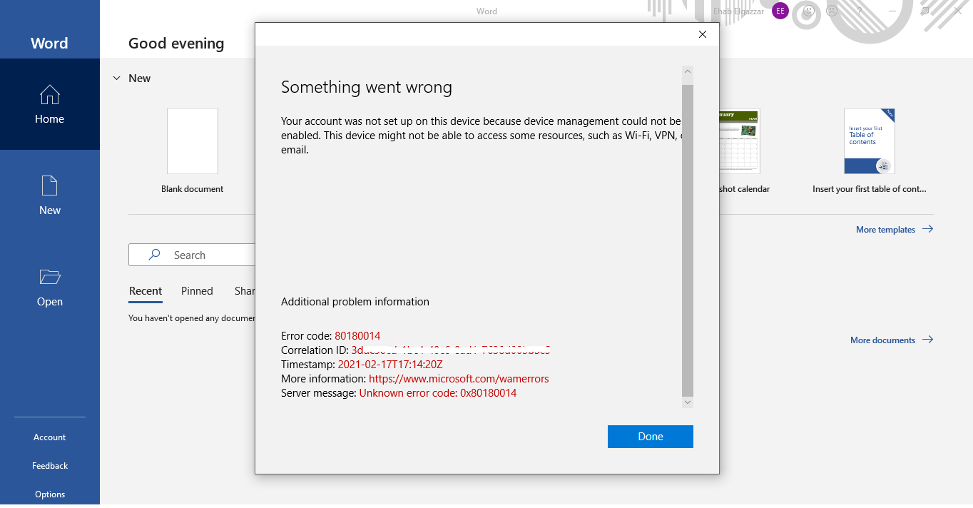 MS Office first run error 80180014 - Microsoft Q&A