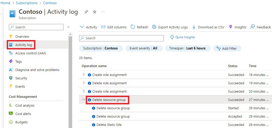 azure activity log sample