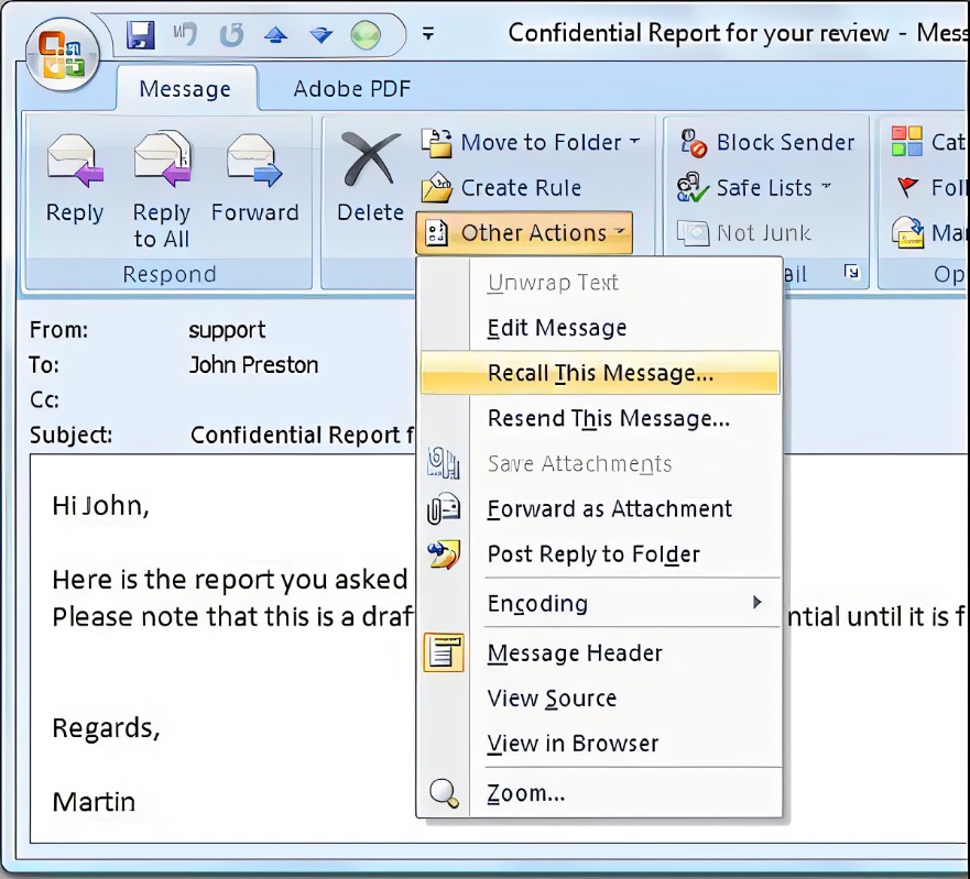 Where to find recall option on outlook - Microsoft Q&A