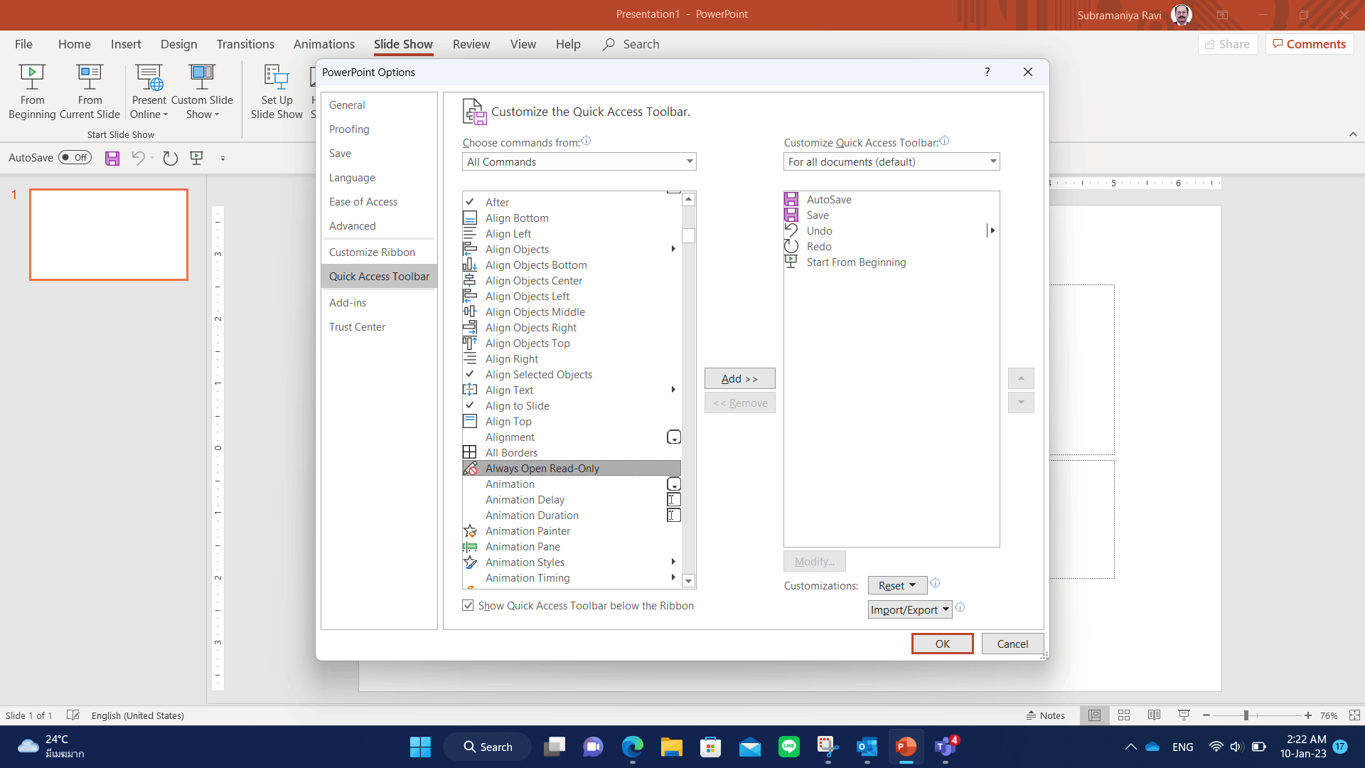 My powerpoint is missing the tool bar 