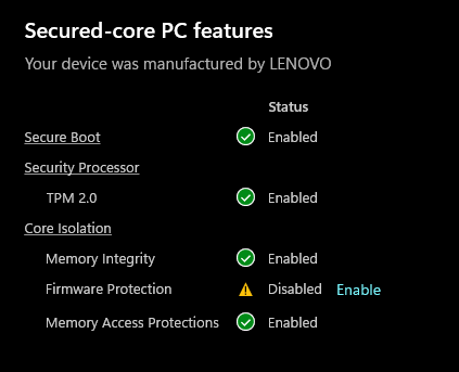 Cannot Enable Firmware Protection - Microsoft Q&A
