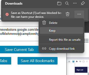I need a google chrome extension that can save website as an .url ...