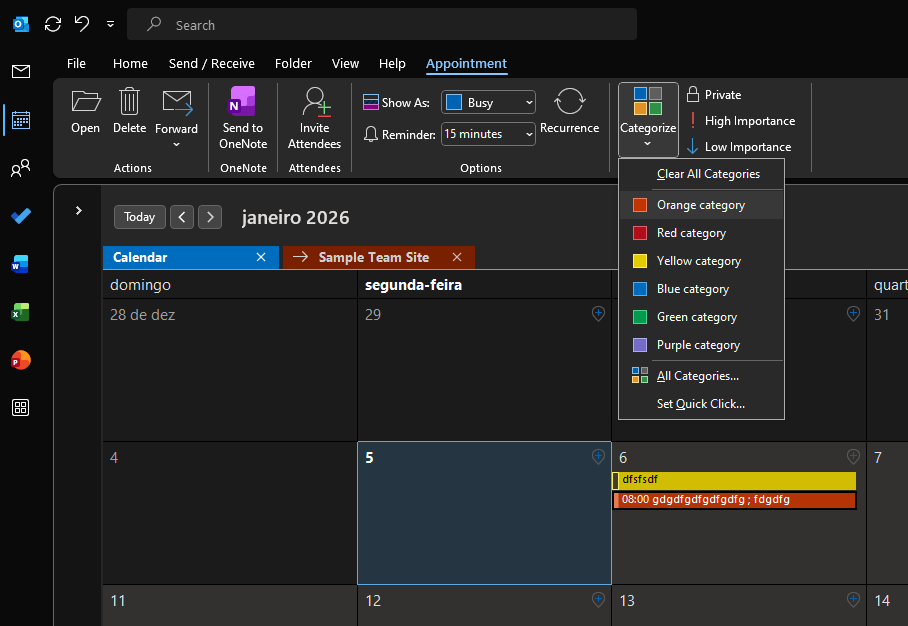 Colour Caledar Categories - Microsoft Q&A