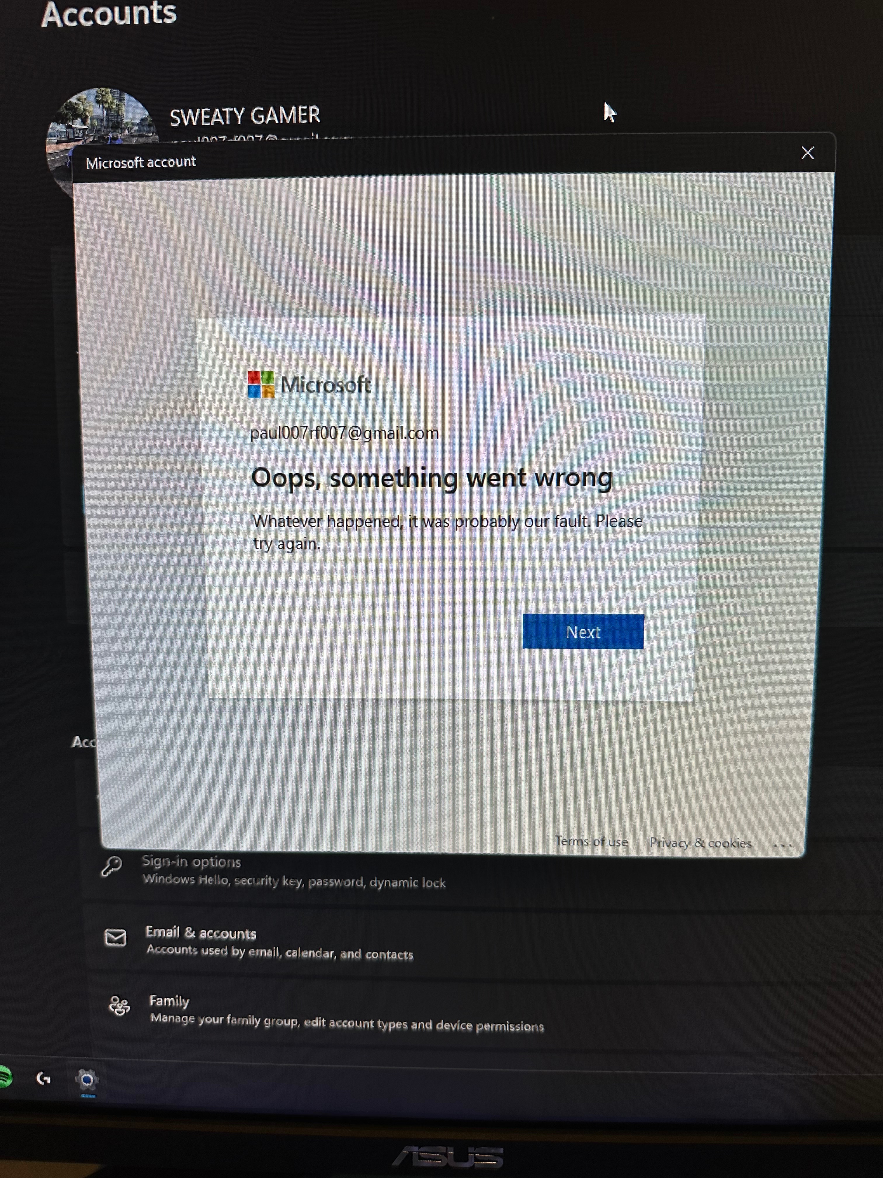 When I log in with my Microsoft Account in Settings it says something ...