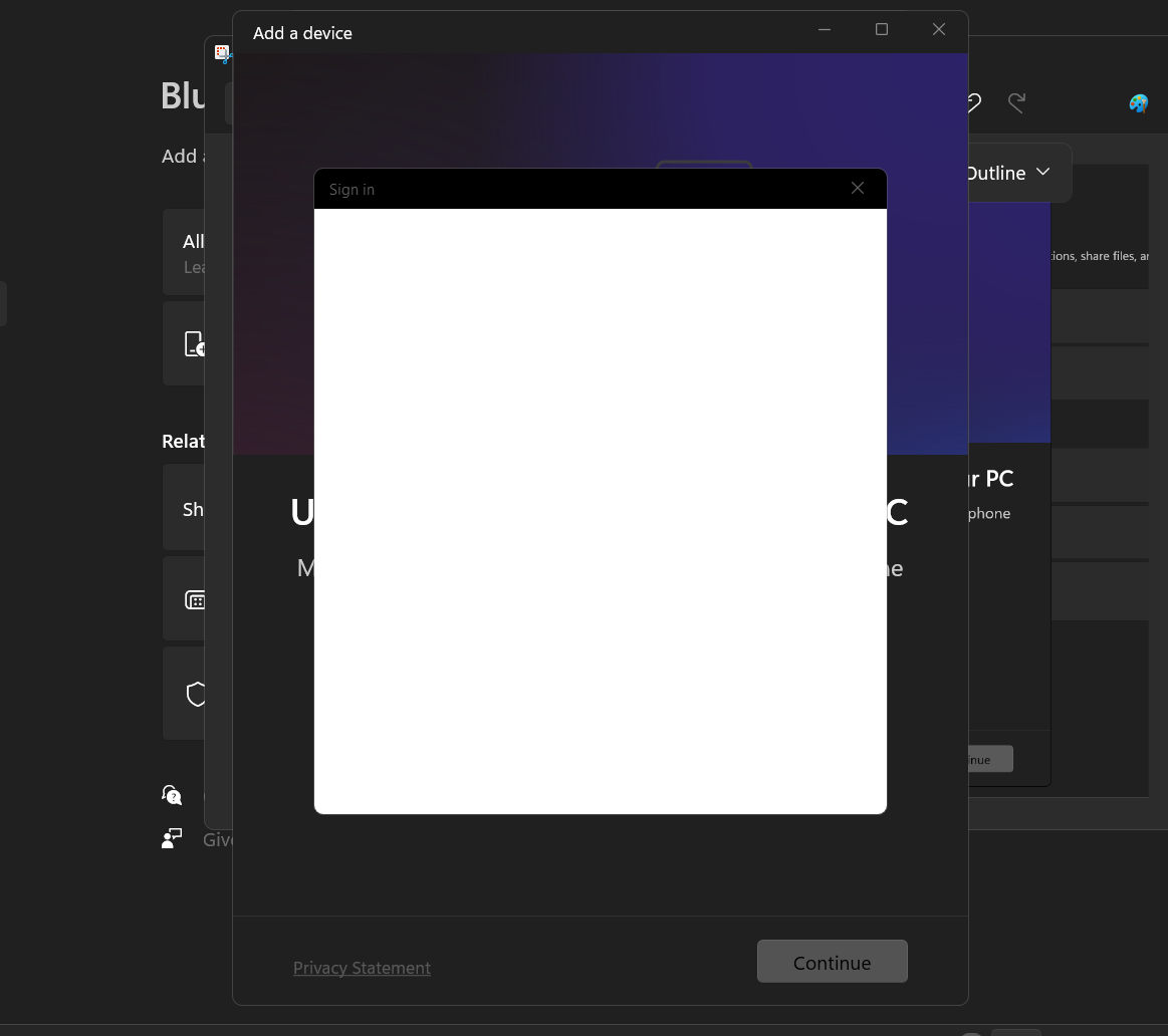 Sign-in popup window not working for connecting Mobile Device ...