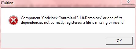 Component codejock.controls.v13.1.0.demo.ocx missing or invalid