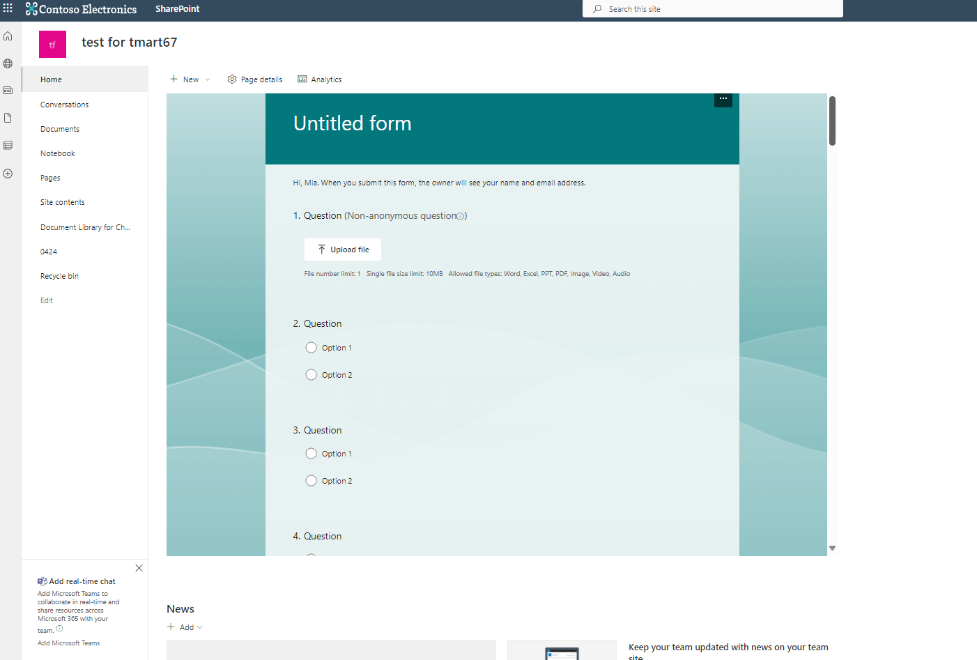 MS form included in sharepoint page creates very long scroll after ...