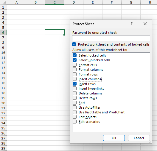 Why can't I insert a row in a protected sheet even though I have ticked ...