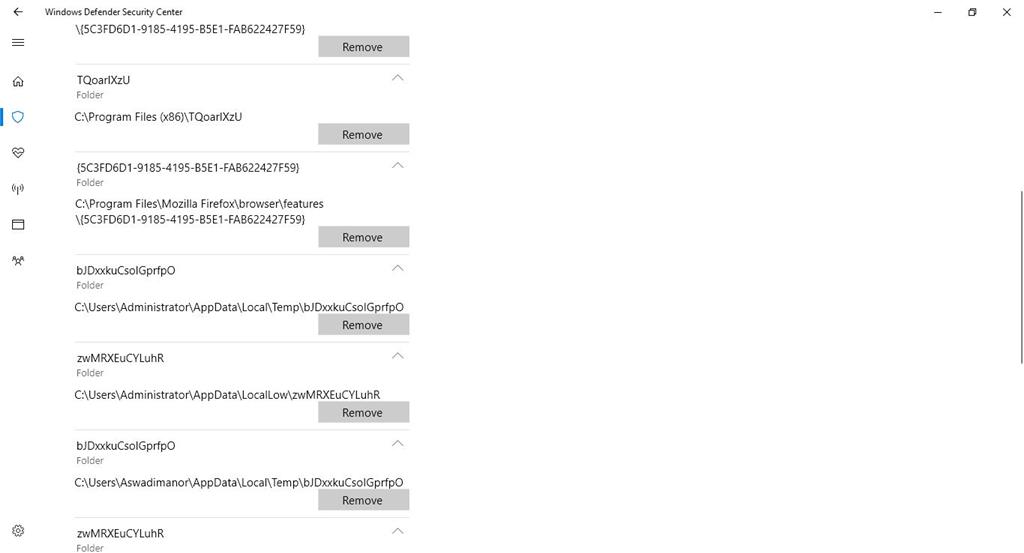 Windows Defender Security Center - Windows 10 - Unable to remove folder ...