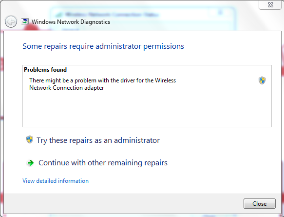 There might be a problem with the Wireless Network/Local Area ...