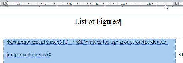 How to create a tab indent on an entry line in a list of tables/figure ...