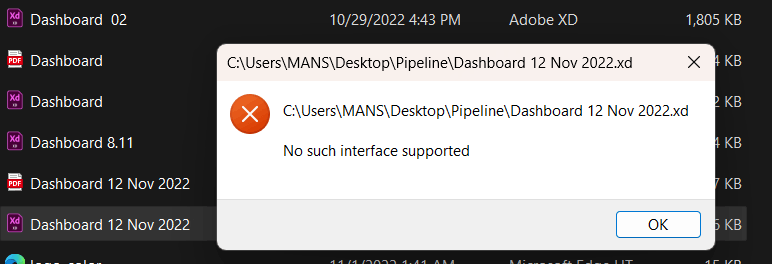 Adobe XD file is not opening and shows 