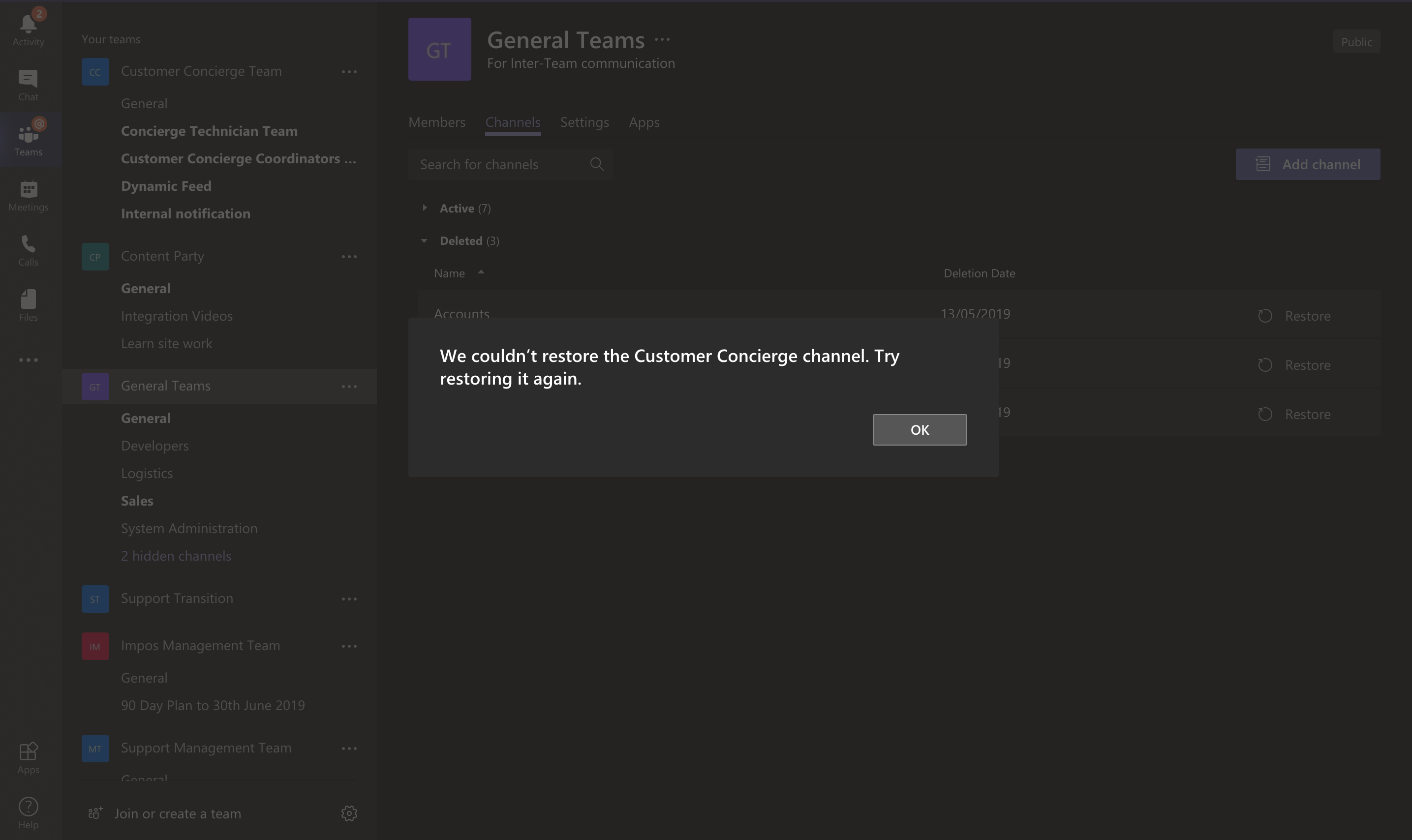 Microsoft Teams - Cannot restore a deleted channel - Microsoft Q&A