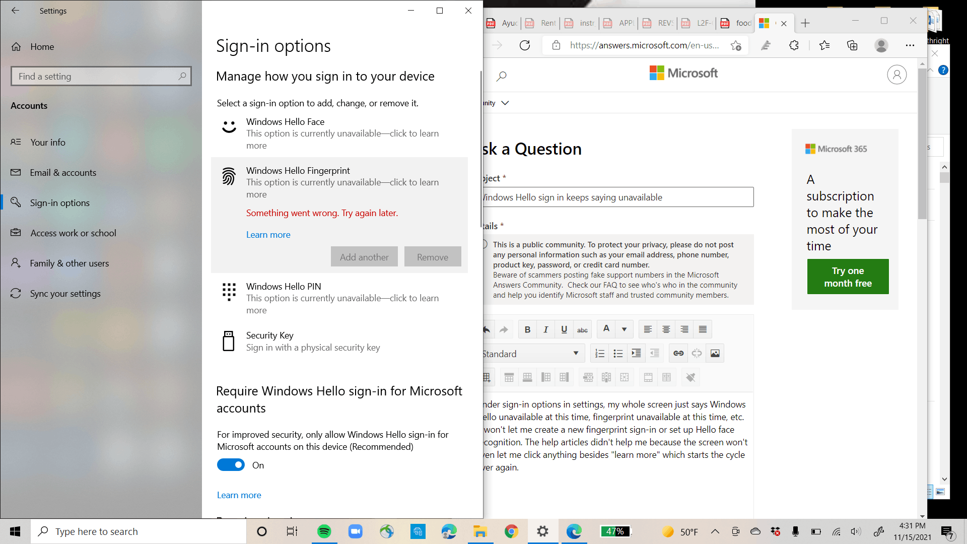 Windows Hello sign in keeps saying unavailable - Microsoft Q&A