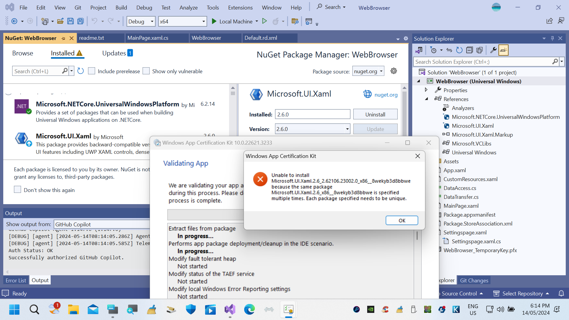 I have a problem with a uwp web browser app I can't publish it on ...