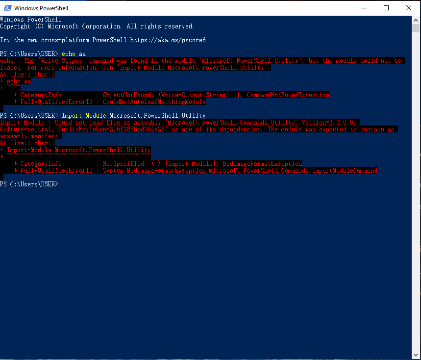 Every command of PowerShell is broken saying "command was found in the ...