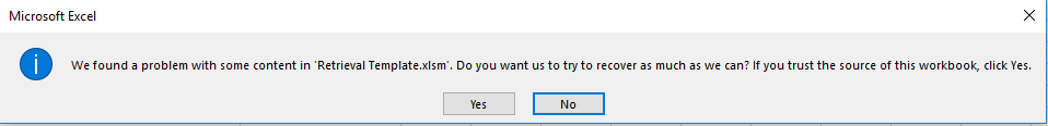 Office 365 excel - 'we found a problem with some content' - Microsoft Q&A