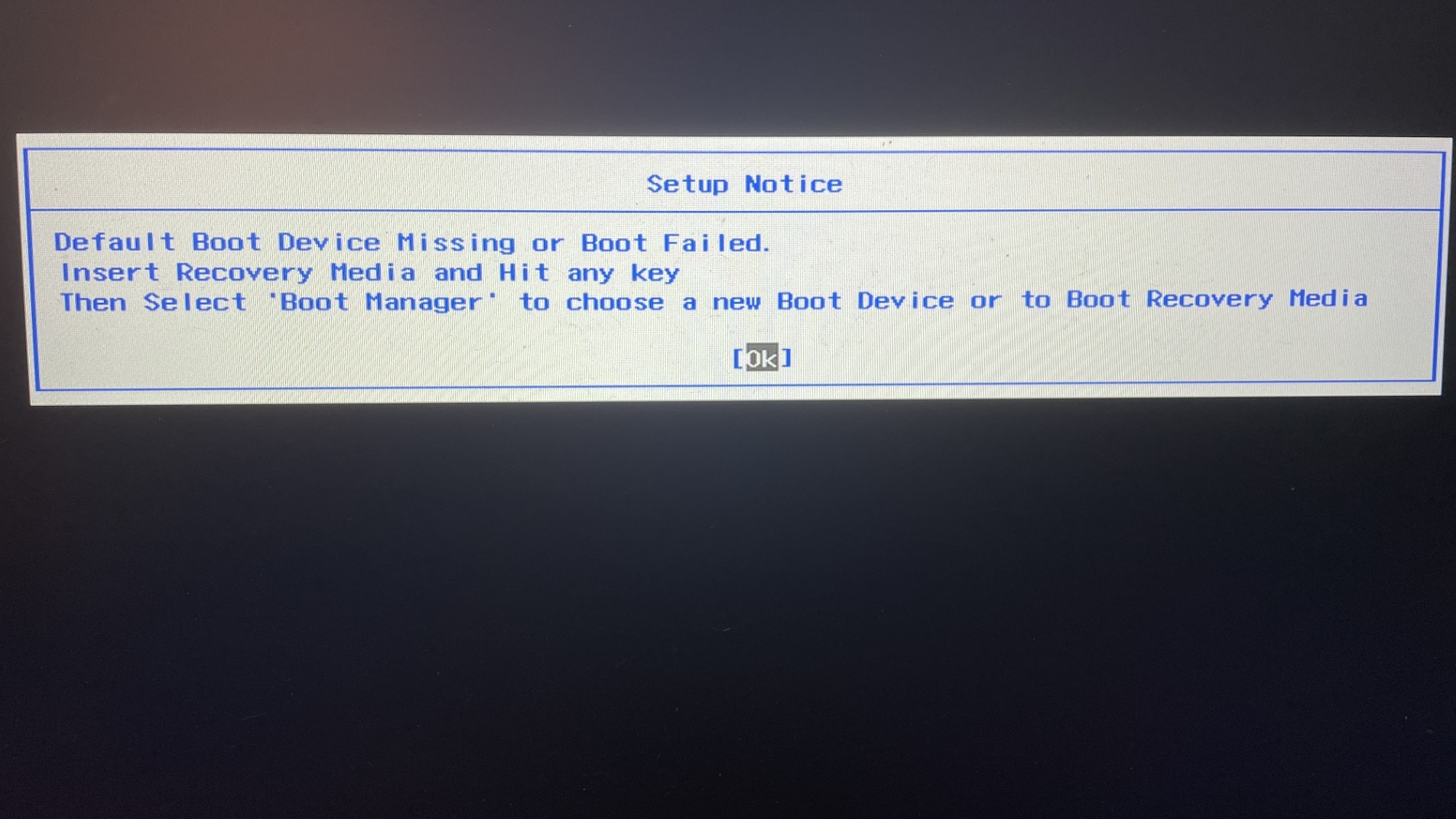 Ran update, now laptop won't boot - message: default boot device ...
