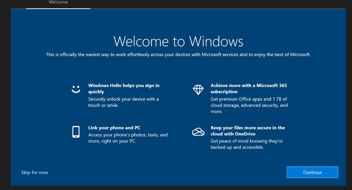 New "Welcome to Windows" screens - Window 10 - Microsoft Q&A