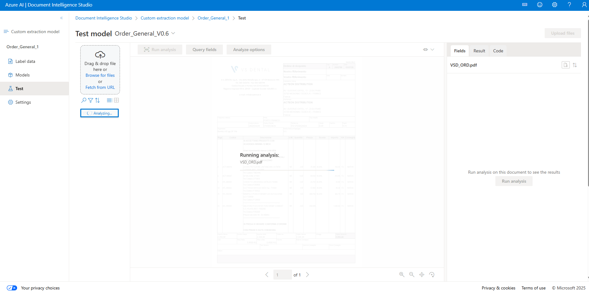 Document Intelligence Studio, file processing to export data stoped ...